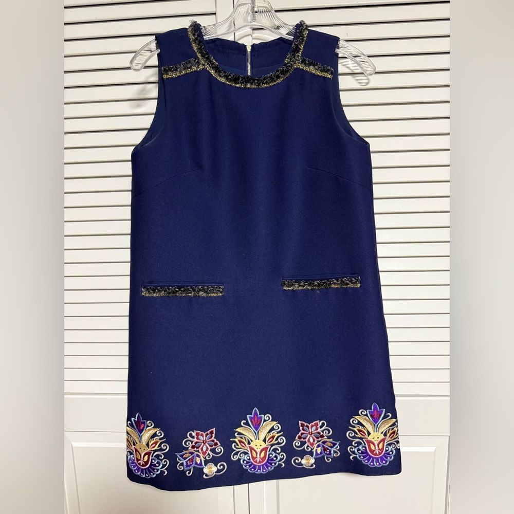 Classic and Elegant Navy Blue Embroidered Dress